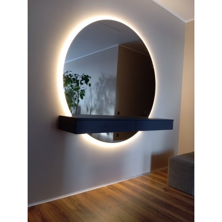 Masă de toaletă suspendată antracit A-75 cu oglindă rotundă LED